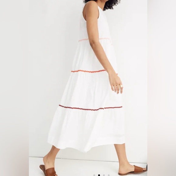 Madewell Rickrack Cattail Tiered Cotton Dress White Sleeveless Size M Lined - Picture 12 of 12